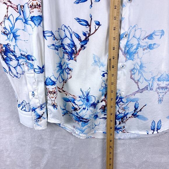 Robert Graham Shirt Men L Blue Floral Windsor Classic Fit Going Out Clubwear Y2K - Picture 6 of 10